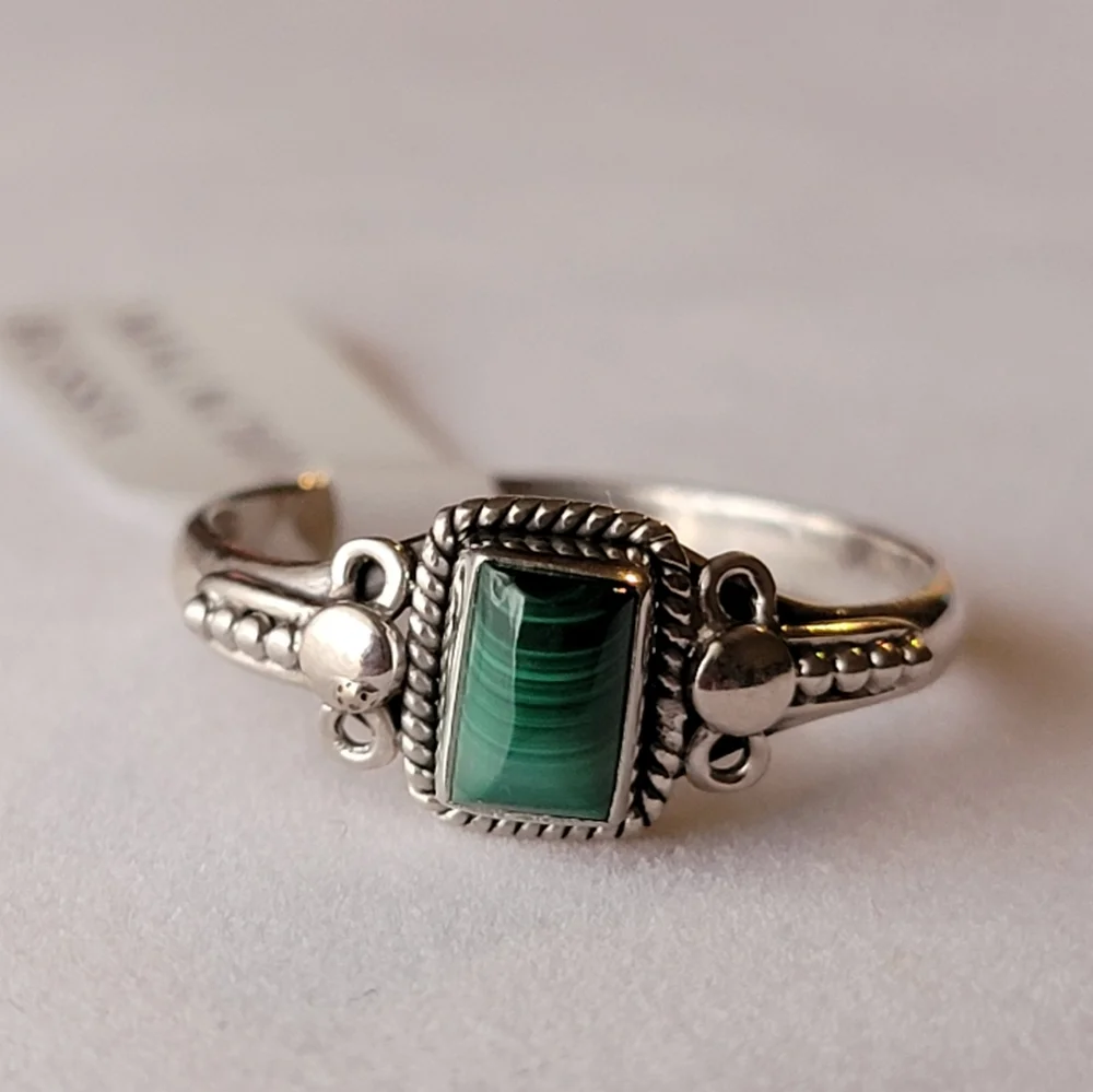 Malachite Sterling Silver Orion Ring Dainty Filigree Gemstone